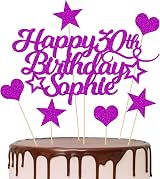 EDSG Personalised Happy Birthday Cake Topper Customised Name Purple Glitter