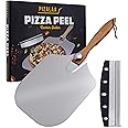 PIZALAA Pizza Peel (12" x 14") Inch with Pizza Cutter Rocker Blade - Aluminium Pizza Paddle with Foldable Wooden Handle for Easy Storage