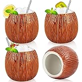 LINALL Ceramic Coconut Shape Mug For Gifts Cups And Mugs Collections New Year Decoration Tiki Mug (520ml/17oz) (4 pack)