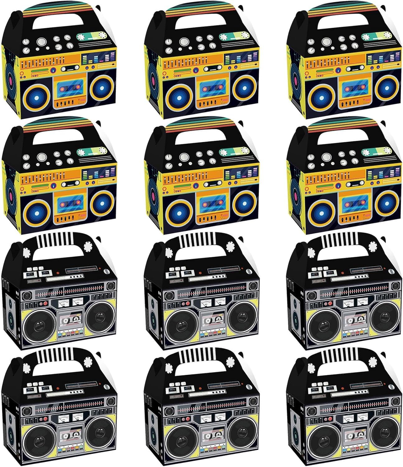BNJZWJJ 12 Pieces Boom Box Party Favors, 80s 90s Hip Hop Theme Party Favor Boxes, Radio Decorations Mixed Color Candy Goodies Box Table Centerpieces for Music Theme Party
