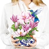 Airpark Pop Up Flower Bouquet Card for Women, 3D Floral Greeting Card with Envelope and Note Card, Birthday Thank You Get Well Appreciation Gift for Mom Friend Wife Teacher, Magnolia Hummingbird