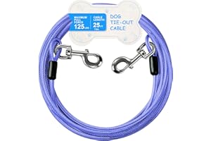 MOOONGEM Tie Out Cable, 15/25/40/50 FT Runner Cable with Swivel Hook,Dog Leash Run Tether for Yard Outdoor and Camping,for Small to Medium Pets Up to 250 LBS