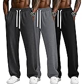 JoyMotion 3 Pack Men's Sweatpants Lightweight Wide Leg Drawstring Open Bottom Pants Baggy Athletic Joggers Lounge with Pocket
