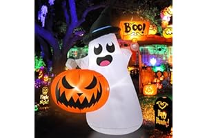 PAETAE Inflatable Halloween Blow Ups, 5FT Outdoor Ghost Pumpkin Halloween Inflatables, Blow Up Yard Decoration with LED Lights, Halloween Decor for Home,Holiday,Party,Garden