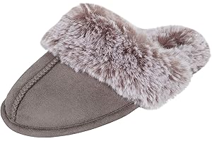 Jessica Simpson Girls Comfy Slippers - Cute Faux Fur Slip-on Shoes Memory Foam House Slipper