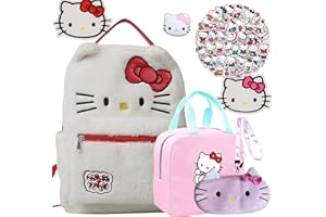 HZARTEWE Kitty Backpack Stuff Supplies Merch Bundle: Stickers, Accessories,Lunch Box Bag, Keychain, Lanyard Stickers - Perfect Gifts for girls
