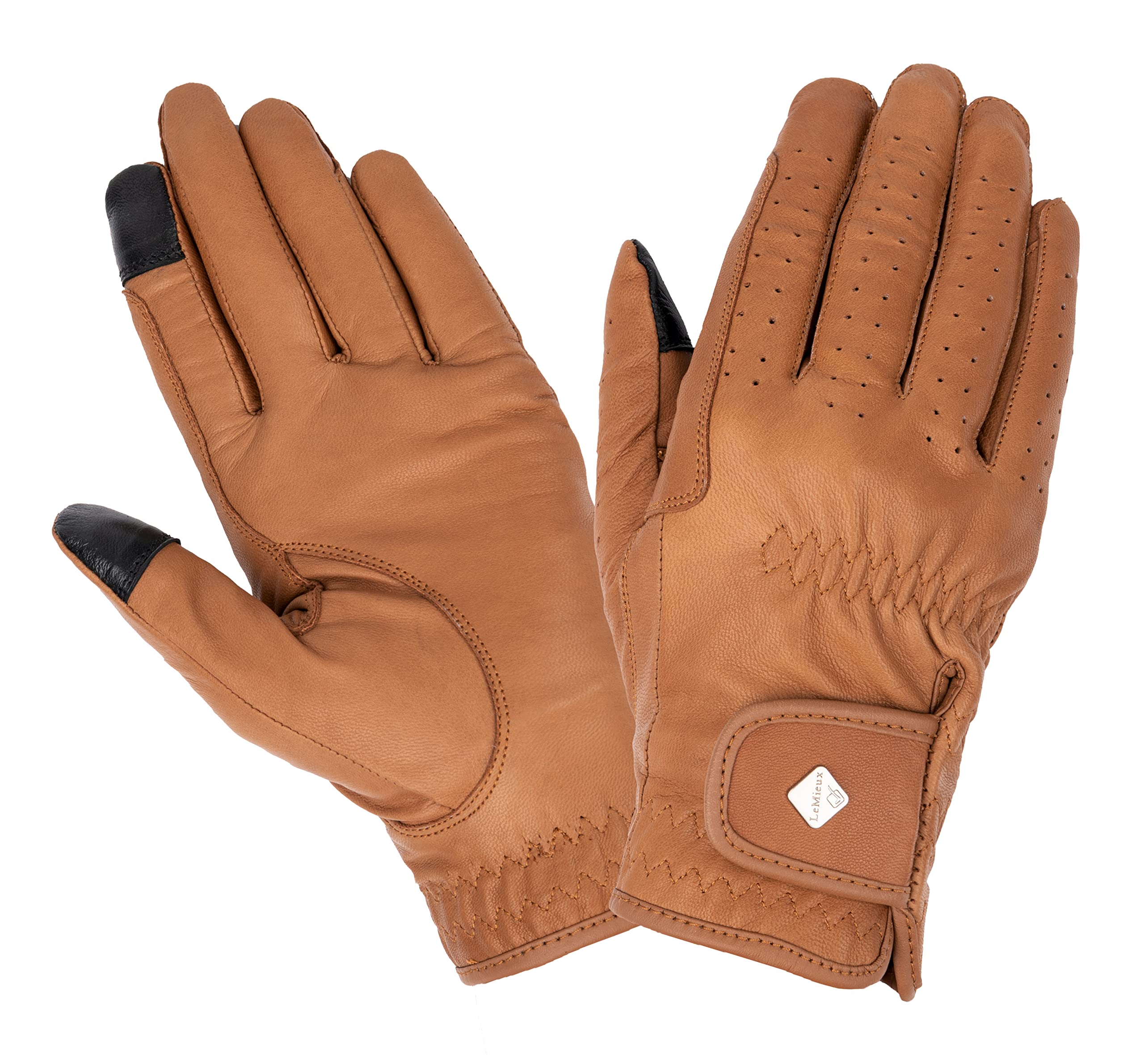 LeMieux Unisex Classic Leather Riding Gloves in Tan - Breathable - Touch Screen Compatible - S
