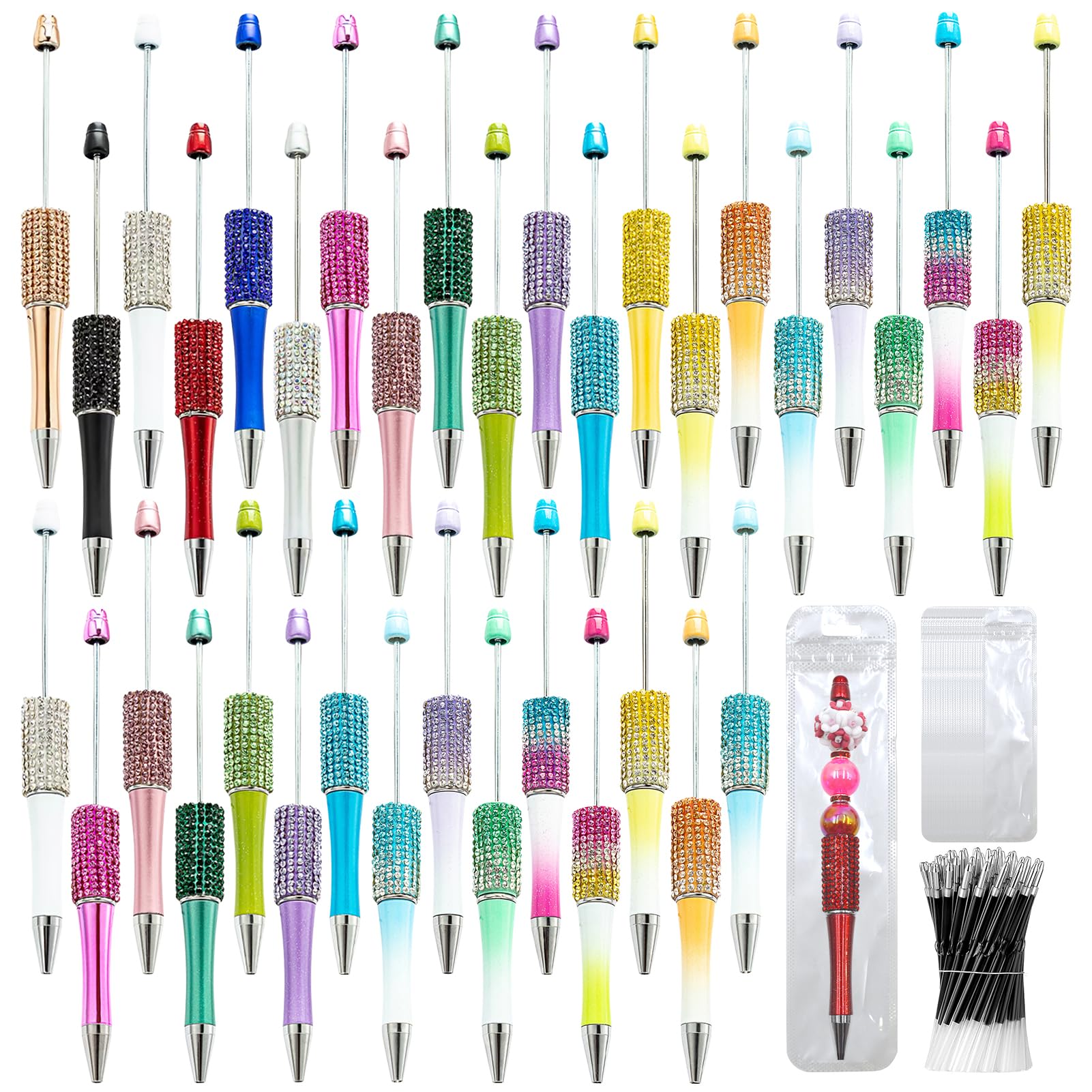 Photo 1 of DASTTUIS 150 Pcs DIY Diamond Beadable Pen Kit - 50 Plastic Rhinestone Beaded Pens Bulk with Refills & Bags - Fancy Cute Glitter Pens for Crafting, Students & Teachers – School Supplies ?Colourful?