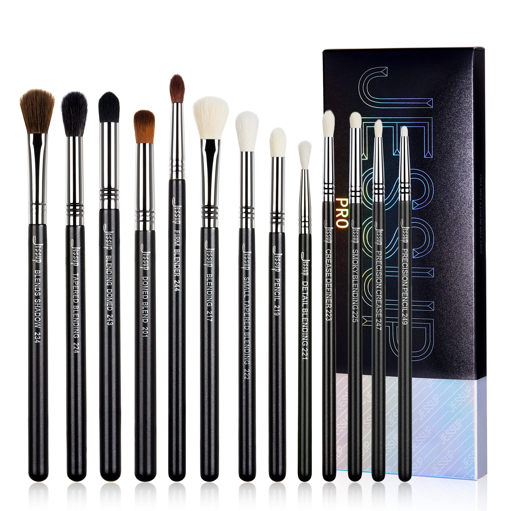 Jessup Eye Makeup Brushes Set Professional Blending Brush for Eyeshadow 13pcs Premium Synthetic Blender Brush Makeup Black T338