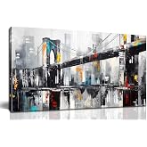 CANEITO New York City Wall Art for Living Room, Brooklyn Bridge Canvas Wall Decor for Bedroom, Black and White Cityscape Print Paintings, Size 24x48 Inches