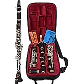 Herche Clarinet Bb Superior X5 Intermediate | Upgraded, Educator Approved, ABS Resin, Silver-Plated Nickel-Silver Keys, Free Service Plan