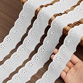 LYXMYGS 15 Yards White Lace Trim, 15 Yard White Lace Ribbon,1.8inch White Cotton Eyelet Lace Ribbon,Floral Embroidery Ruffle Lace Trim for Sewing Dresses Clothes and Bridal Wedding Applique Decoration
