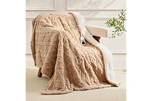 EDENLUNE Heated Throw Blanket Electric 50"x60" - Soft Sherpa Throws with 9 Heat Levels and 1-10 Hour Timer, Machine Washable, Cozy Couch Blanket for Home & Office, Christmas & House Warming Gifts - Beige