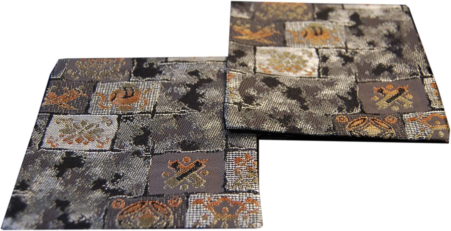 SHINSENDO Kimono Coasters Japanese Traditional Fabrics Kinran Set of 2 (Pattern Name: Silver fog）