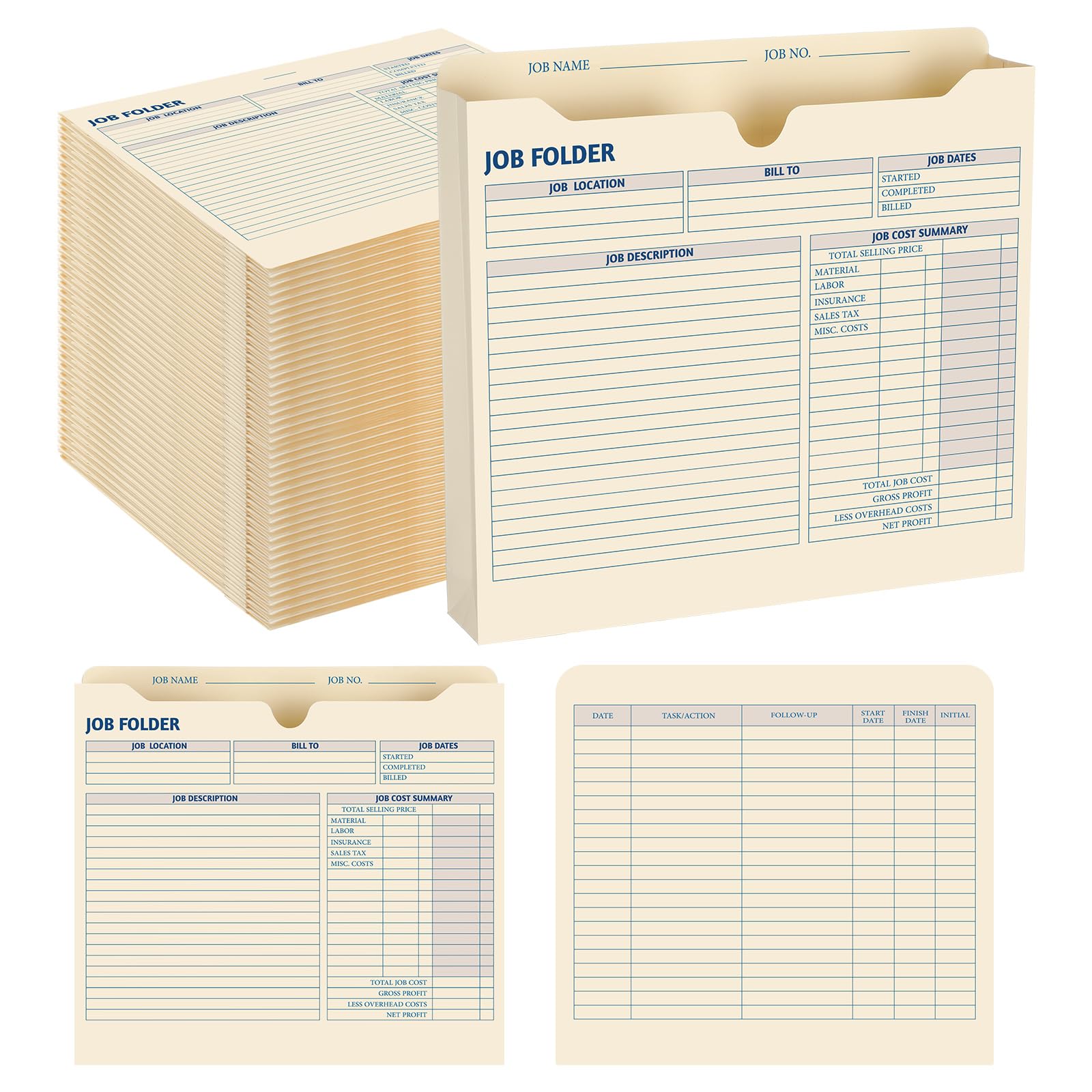 Photo 1 of Marspark 50 Pack Job Folder for Project 2" Expanding Manila File Folders Jacket, 10" x 12" Project Folders with Preprinting for Job Tracking, Management Folder Design for Office Students Supplies