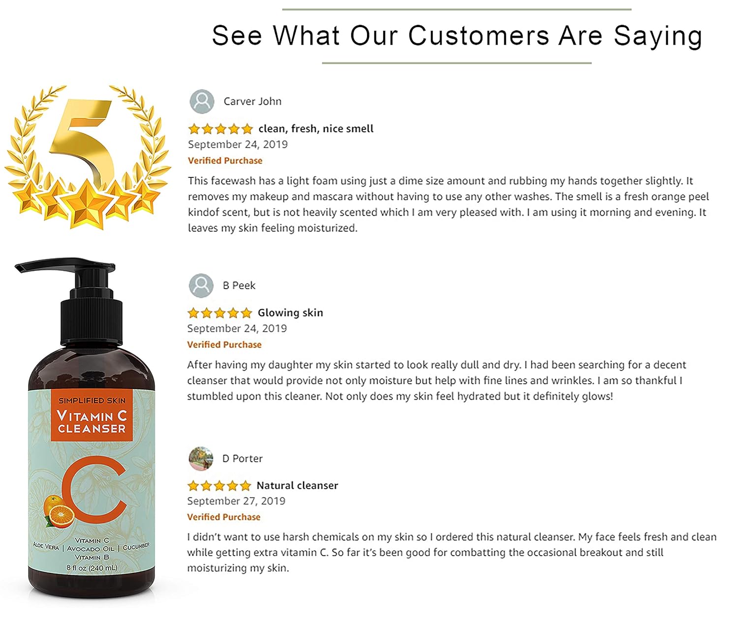 Vitamin C Facial Cleanser (8 oz) Gel for Daily Anti-Aging & Acne Treatment. Clear Pores on Oily, Dry & Sensitive Skin. Best Natural Makeup Removing Face Wash by Simplified Skin: Beauty