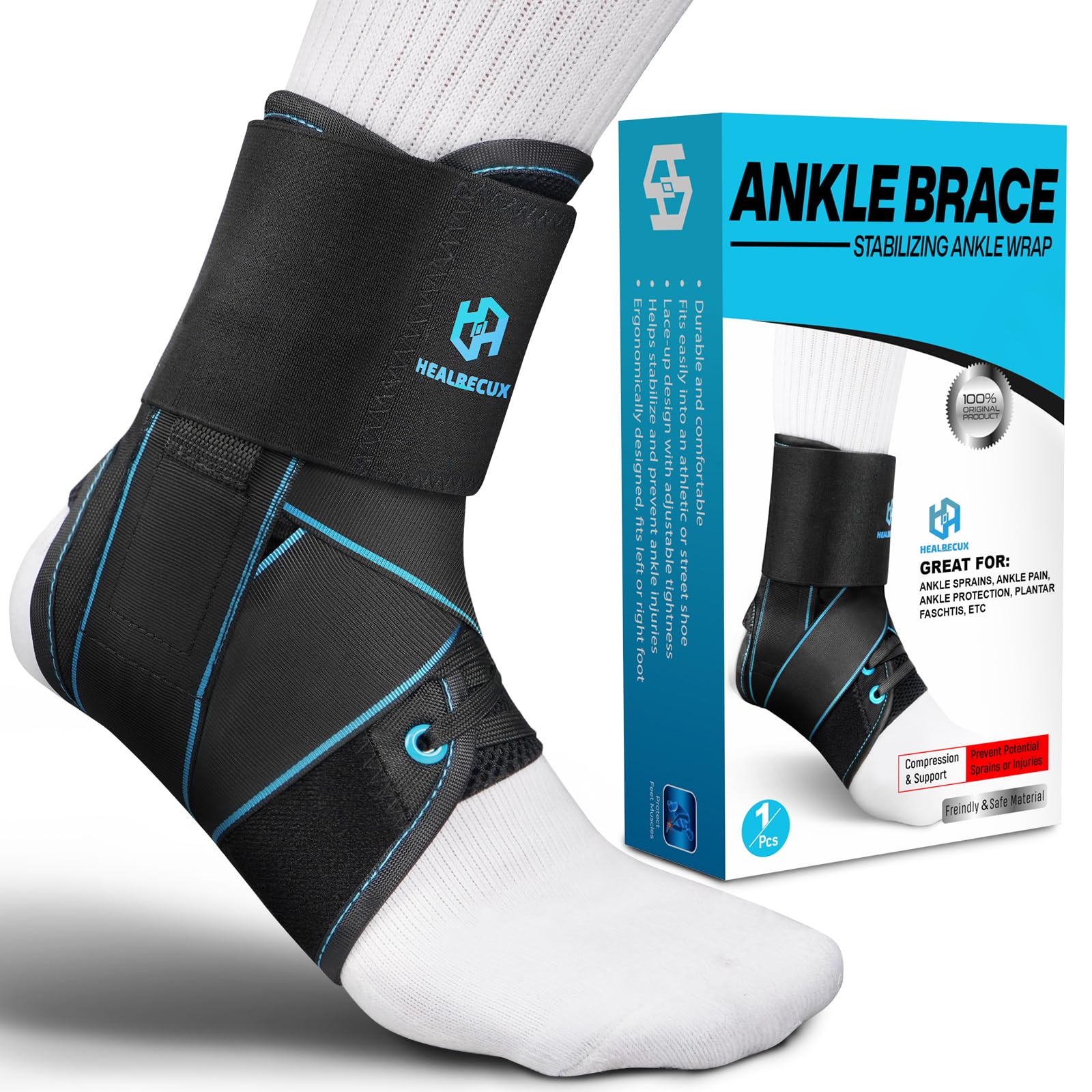 Photo 1 of Healrecux Lace Up Ankle Brace for Women Men, Ankle Support for Sprained Ankle, Plantar Fasciitis Brace Stabilizer Wrap for Basketball, Volleyball, Sports, Injury Recovery, S