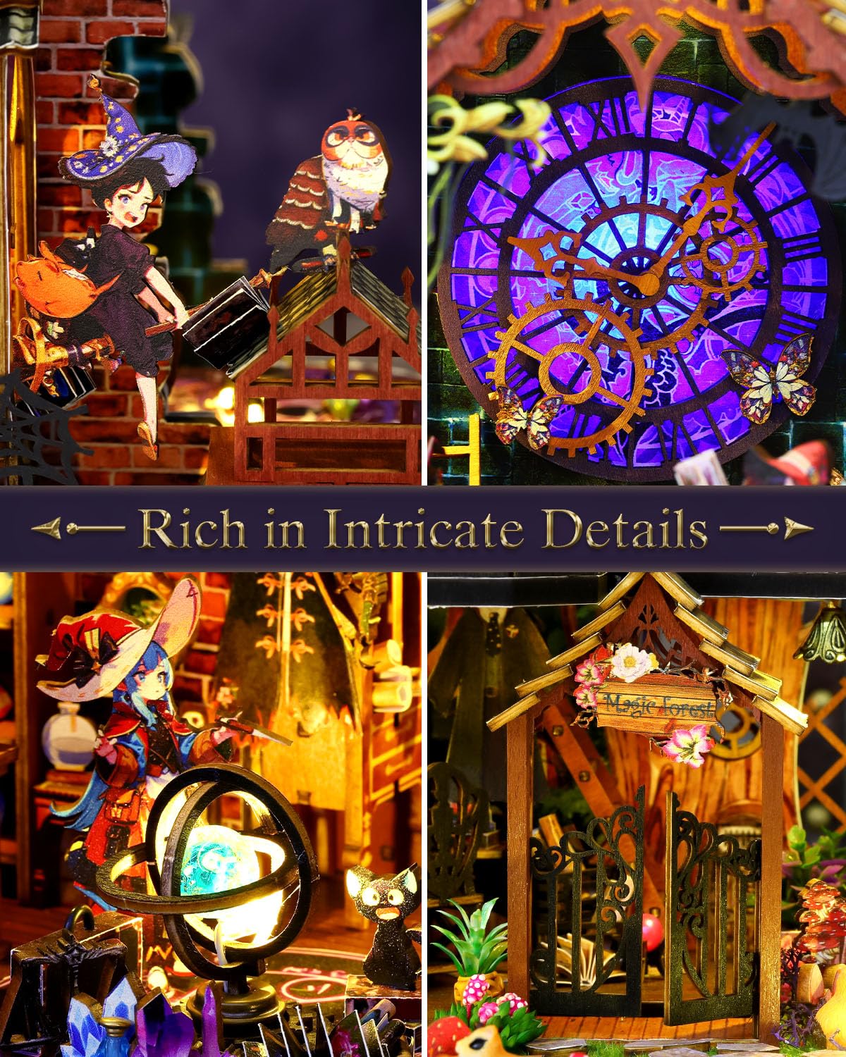 OurMiao DIY Miniature House Kit Magic Forest, Mini Doll House Building Kit with LED Lights Furniture, Miniature Dollhouse Kit Wooden Crafts for Adults Teens Gifts