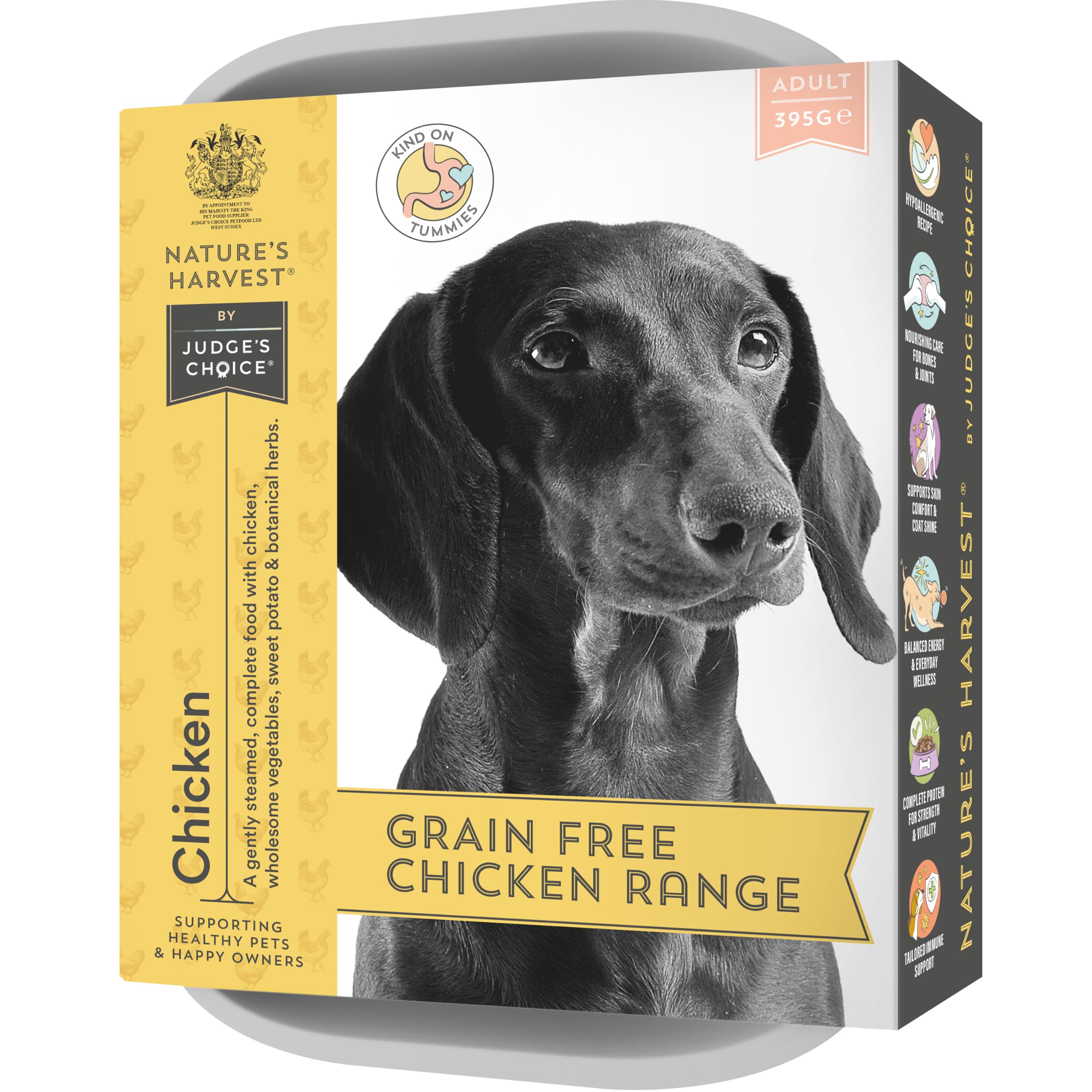 Nature’s Harvest Natural Grain Free Chicken Wet Dog Food – Gentle on Digestion, No Fillers – 10 x 395g Trays