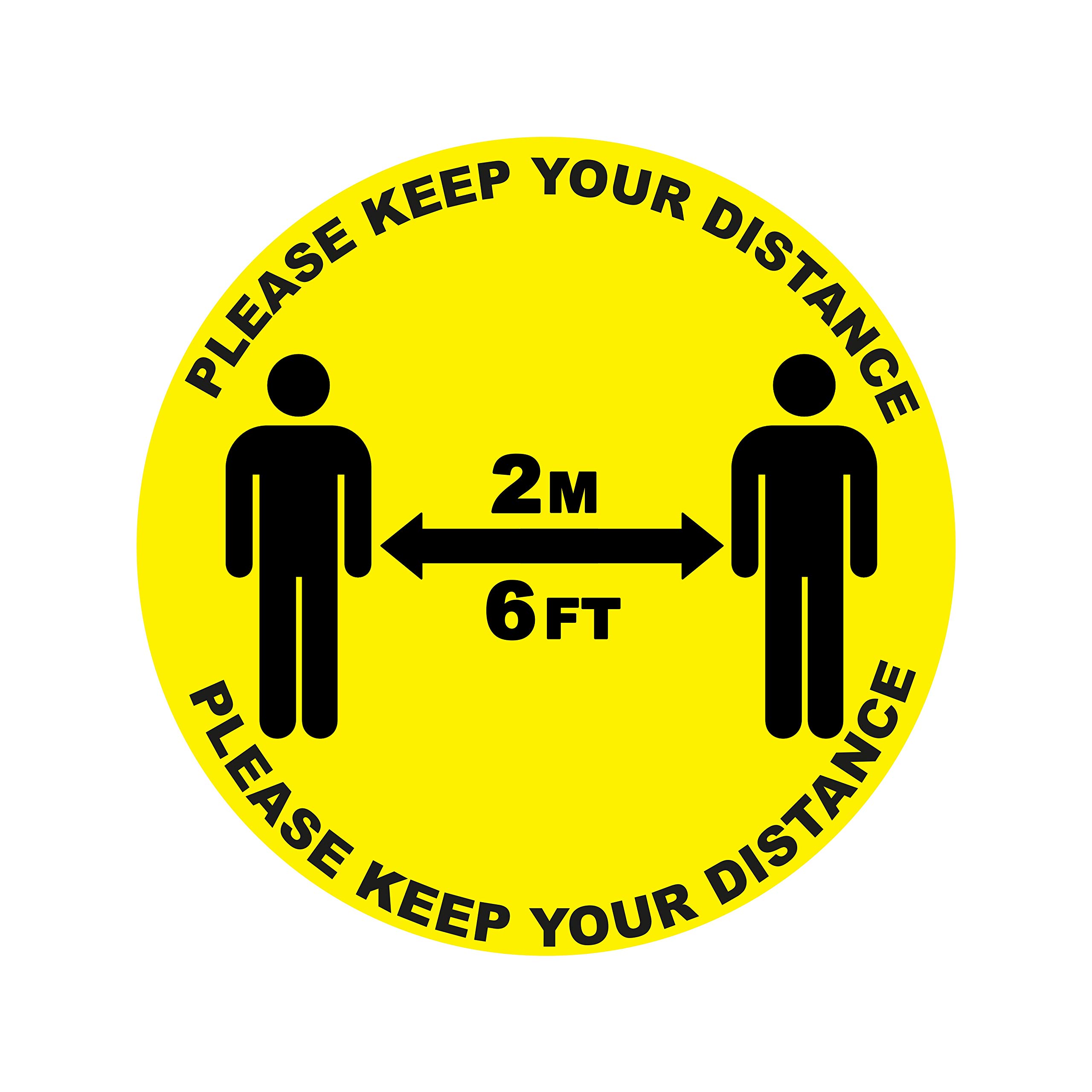 2 x please keep your distance - social distancing landscape floor safety sign self adhesive vinyl weather proof label sticker - 10cm x 10cm - (SC-20)