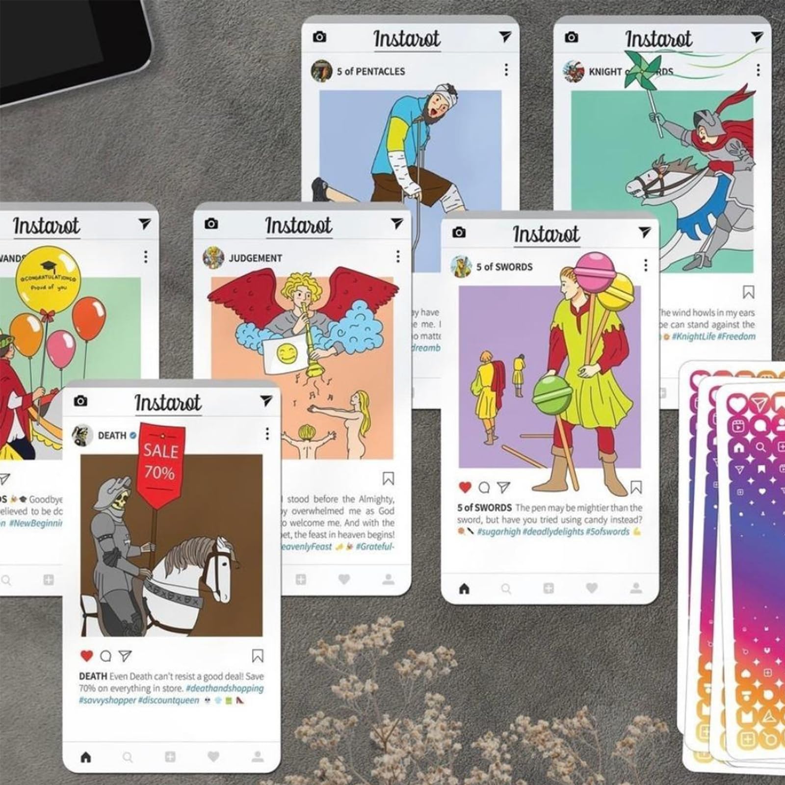 Atesswy InsTarot: 78-Card Social Lifestyle Tarot Deck | Sparkling Purple Edges | Standard Size: 4.75