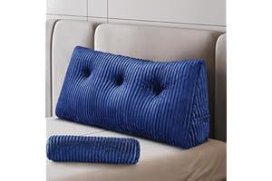 Z-hom Large Wedge Pillow Headboard, Twin Triangular Headboard Pillow, Reading Pillow Standard Bed with a Roll Pillow for Bed Sitting Up Sleeping, Backrest Cushion Headboard Gap Pillow for Back, Blue