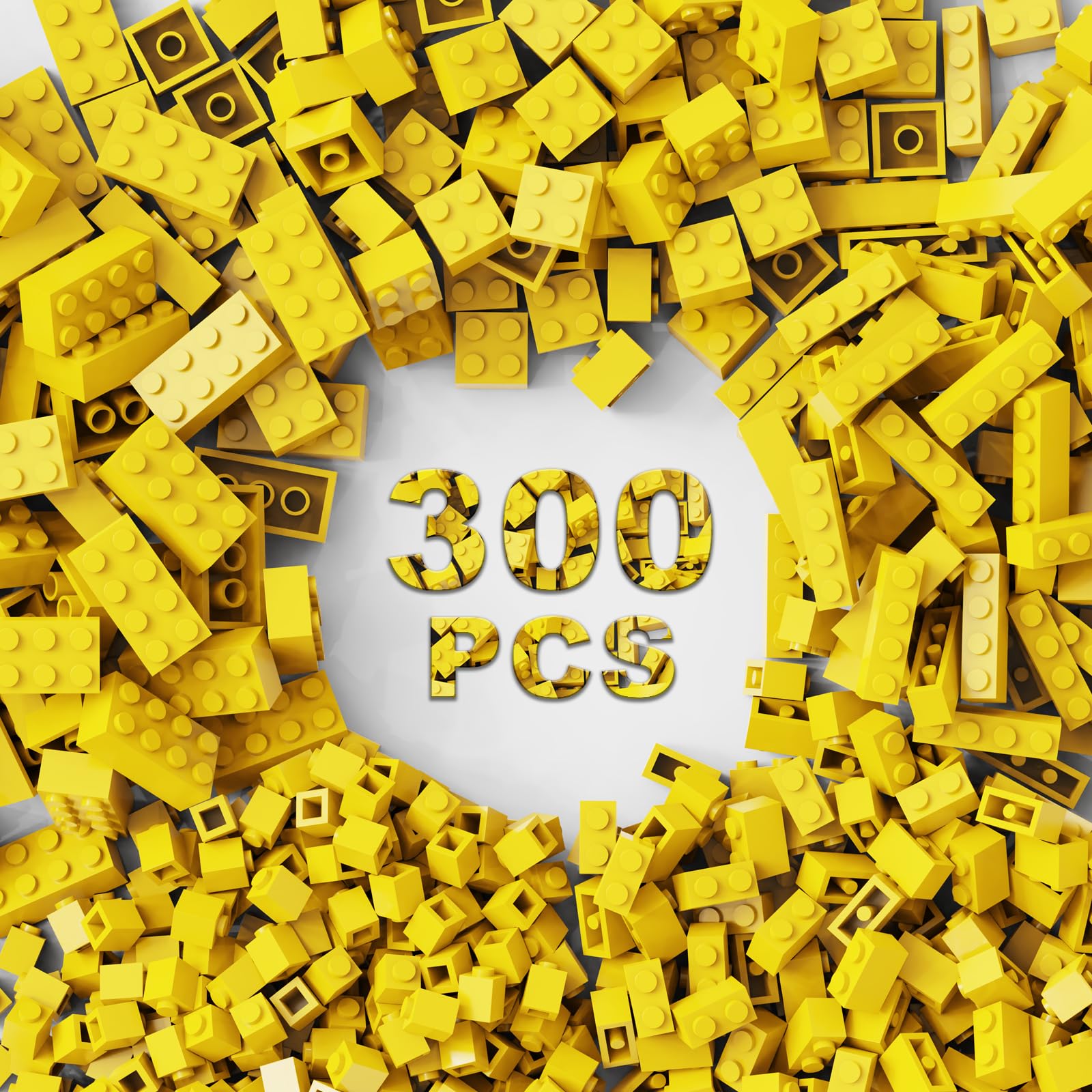 300 Pcs Classic Yellow Bulk Bricks, Compatible With Major Brands, Creative Building Blocks for Boys & Girls Ages 3-10 (Yellow)