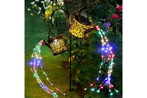 Merear Solar Watering Can Lights Outdoor with 8 Multi-Color Changing Modes, IP65 Waterproof Landscape Light Garden Decor, One Pole Two Lights Outside Decorations for Lawn, Backyard, Patio, Chrismas