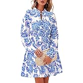 BTFBM Women Spring Dresses 2026 Floral V Neck Long Sleeve Tiered Ruffle Boho Swing Flowy A-Line Mini Dresses Vacation
