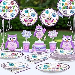 96 Pcs Owl Birthday Party Supplies Cute Cartoon Owl