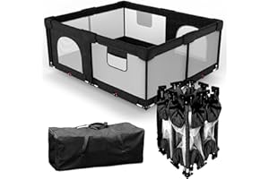 Dearlomum Foldable Baby Playpen with Gate, Extra Large Collapsible Play Yard for Babies & Toddlers, Portable Travel Playpen, Baby Activity Center for Indoor & Outdoor Use (Black 59"×71")