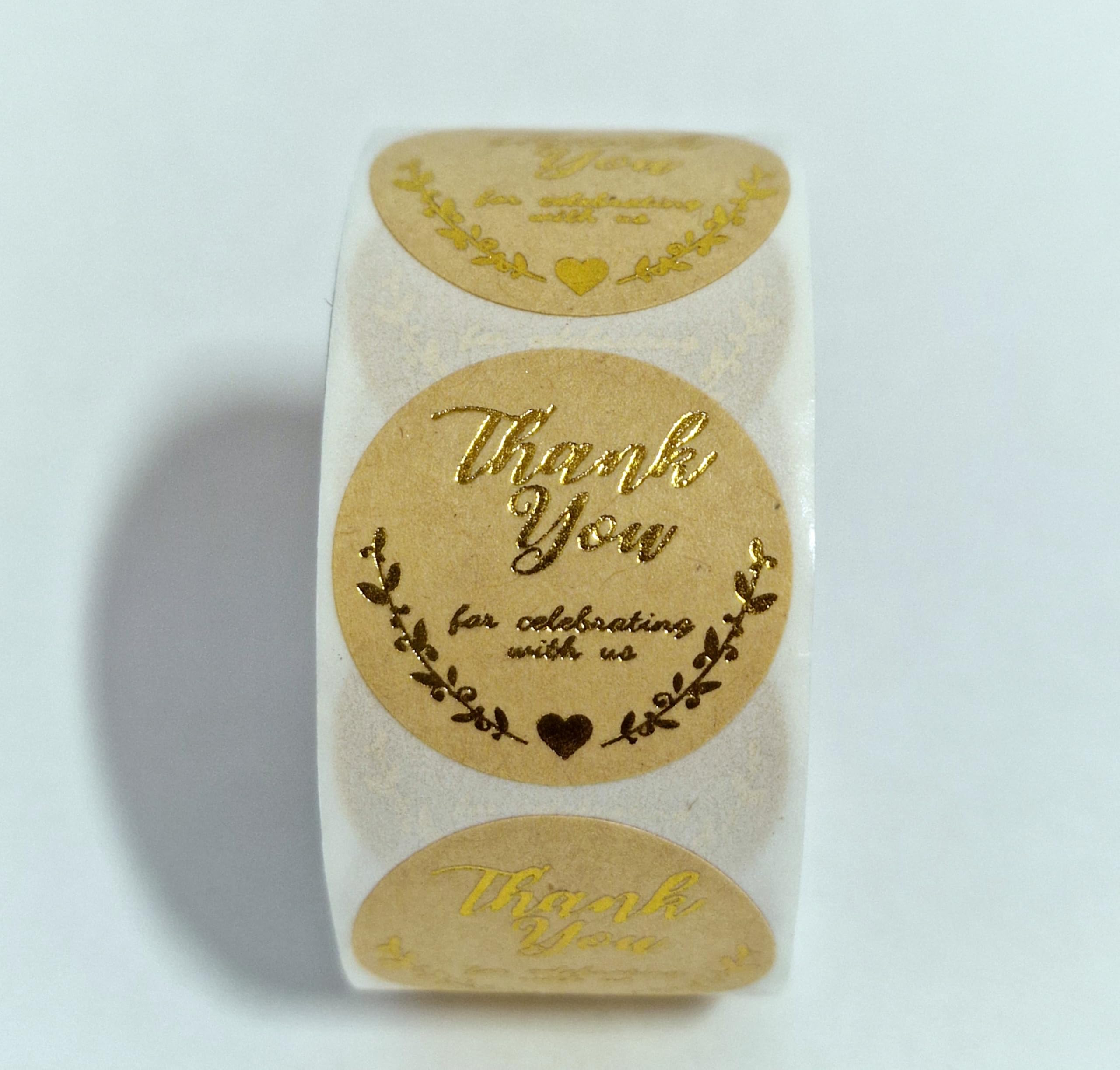 MajorCrafts 500 Labels per roll 2.5cm 1" Wide Brown & Gold 'Thank You for Celebrating with Us' Printed Round Sticker Labels V011