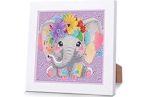 BLEIHUM Elephant Diamond Art Painting Kits for Kids Ages 4-8-12 with Frame, Elephants Diamond Art Kits for Kids, Animal Gem Painting for Kids Home Wall Decor(7x7inch)