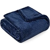 PAVILIA Navy Blue Throw Blanket for Couch, Twin Bed, Soft Fleece Throws for Sofa Chair, Fuzzy Waffle Textured Blanket, Cozy Warm Lightweight All Season Blanket Throw, 60x80