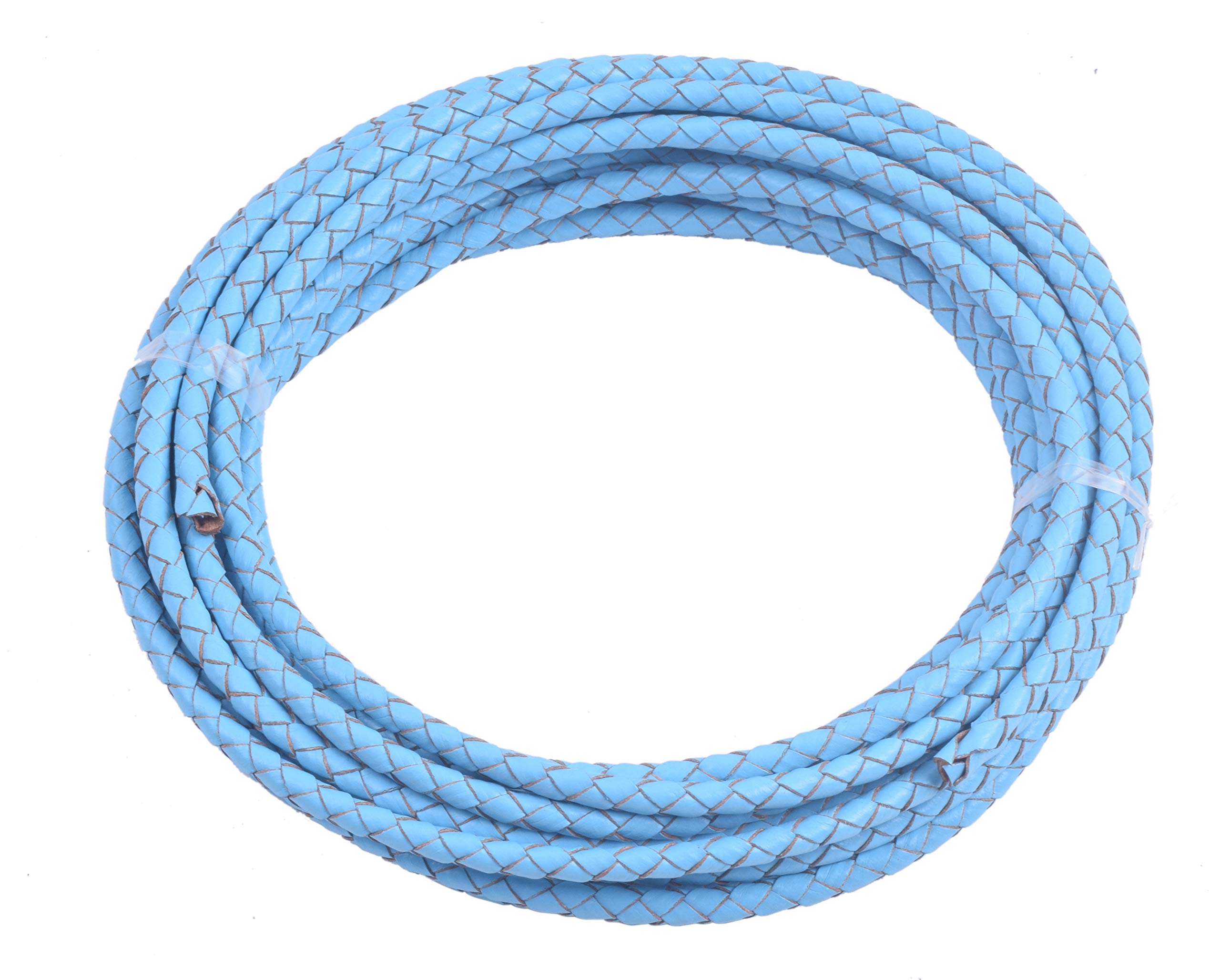 KONMAY 1.8Meters 4.0mm Sky Blue Genuine Braided Leather Bolo Tie Cording