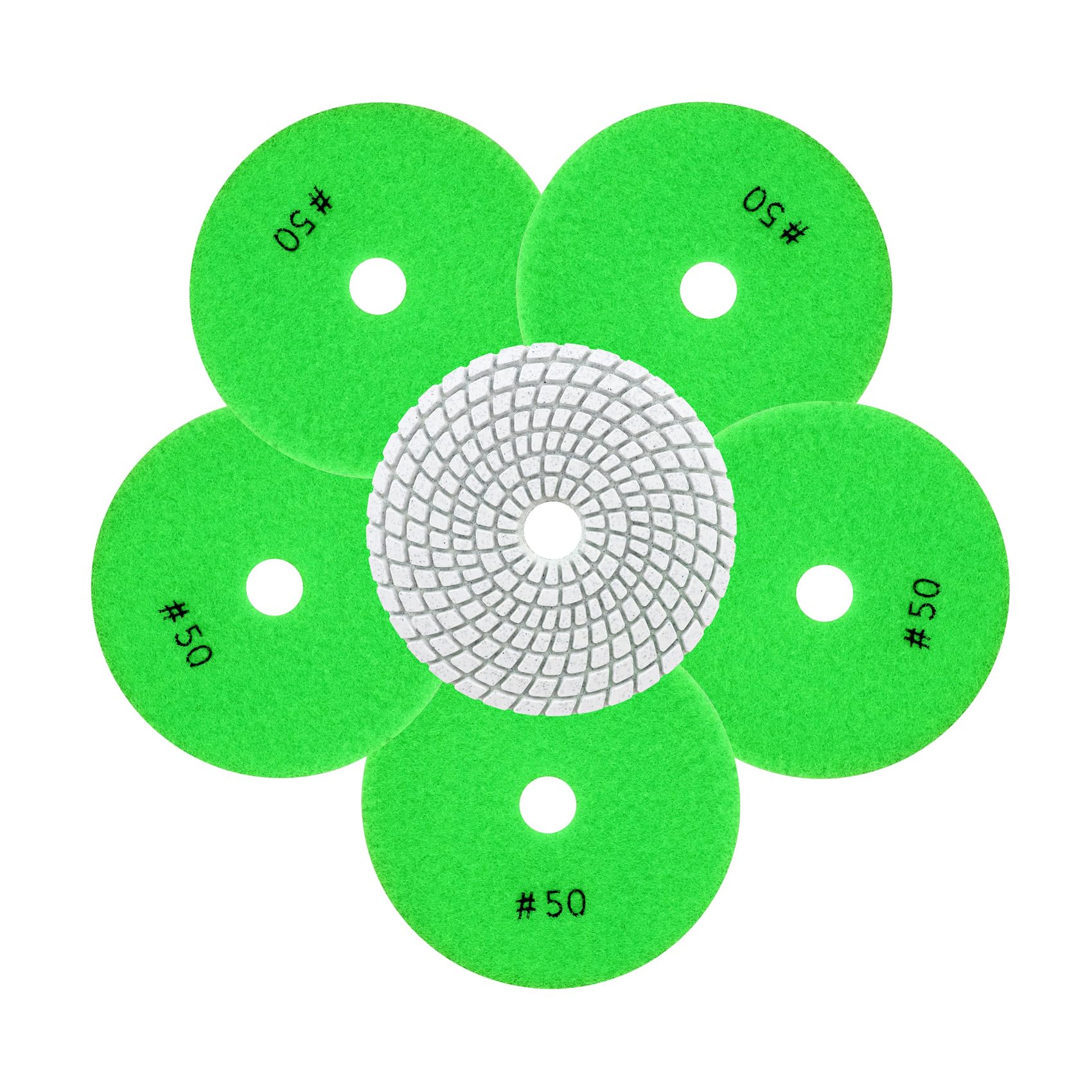 QUEFORET Diamond Polishing Pads Grit 50-6pcs Wet Sanding Discs 100mm for Granite Marble Quartz Artificial Stone