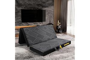 Vamcheer Tri Folding Mattress, 6 inch Queen Foldable Mattress, Tri-fold Memory Foam Mattress with a Collapsible and Washable Cover, Handle & Non-Slip Bottom for Travel/Guest, 78"x58"x6", Grey