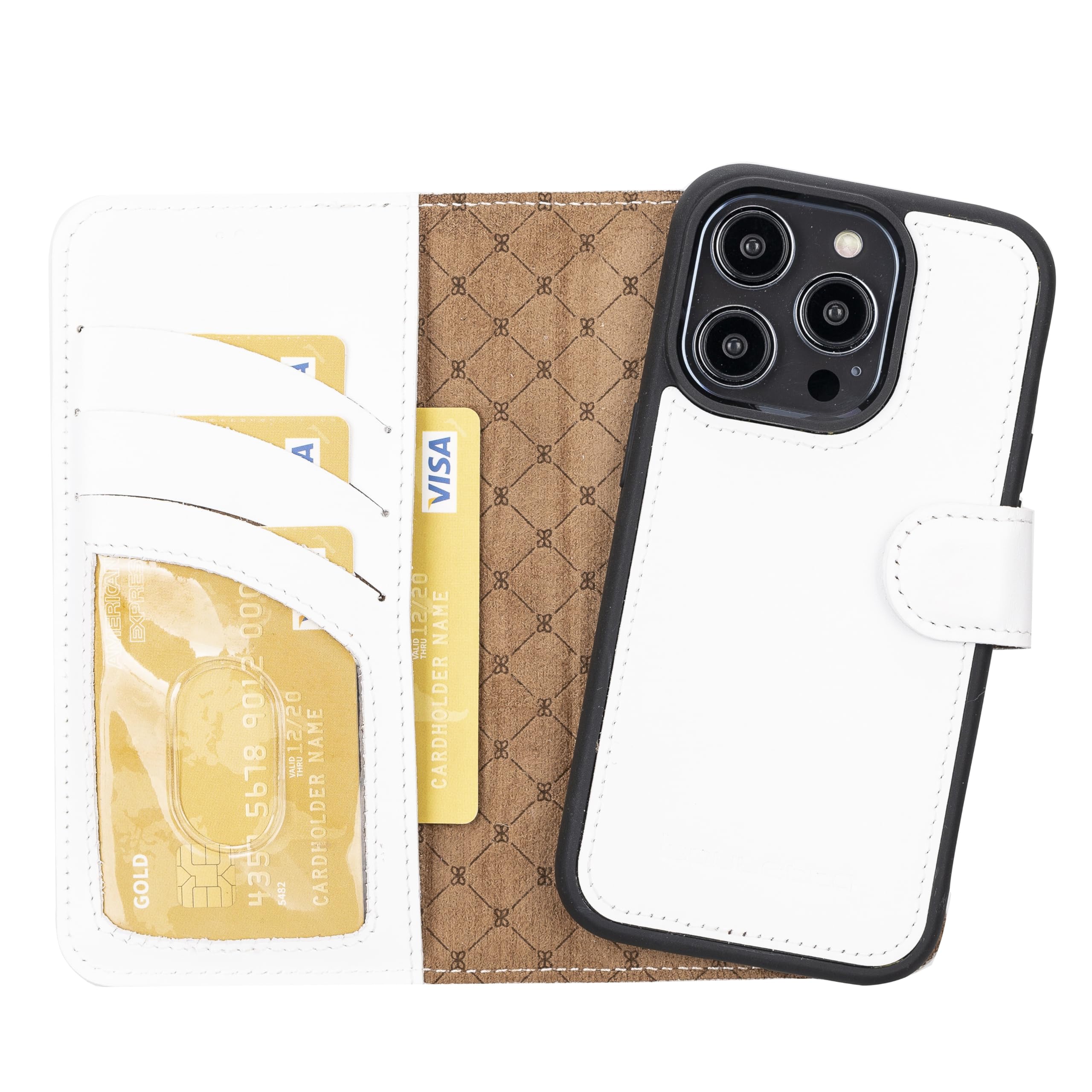 Bouletta Compatible with iPhone 14 Pro Max Case Wallet Magsafe - Genuine Leather Magnetic Detachable Folio Phone Cover with RFID Card Holder 3 Slots 6.7 inches White