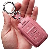 Tukellen for Range Rover Leather Key Fob Cover with Keychain Key Shell Compatible with 2018 2019 2020 2021 Range Rover Sport Evoque Velar Discovery Smart Remote Key-Pink