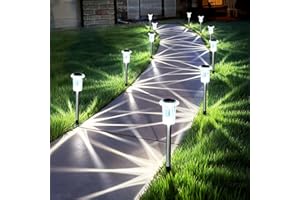 Gorrzai Solar Pathway Lights 10 Pack Christmas Solar Lights Outdoor Waterproof 6000K Cold White Yard Lighting, LED Stainless Steel Stake for Garden Outside Landscape Lawn Driveway Walkway Path