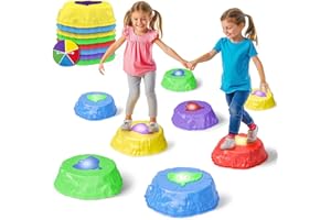 AIGIMU Stepping Stones for Kids,8 Pcs Lighting Non-Slip Balance Stones 200 lbs Weight Capacity,Sensory Toys for Kids 3-7,Encourage Toddler Balance & Gross Motor Skills,Indoor&Outdoor Toys