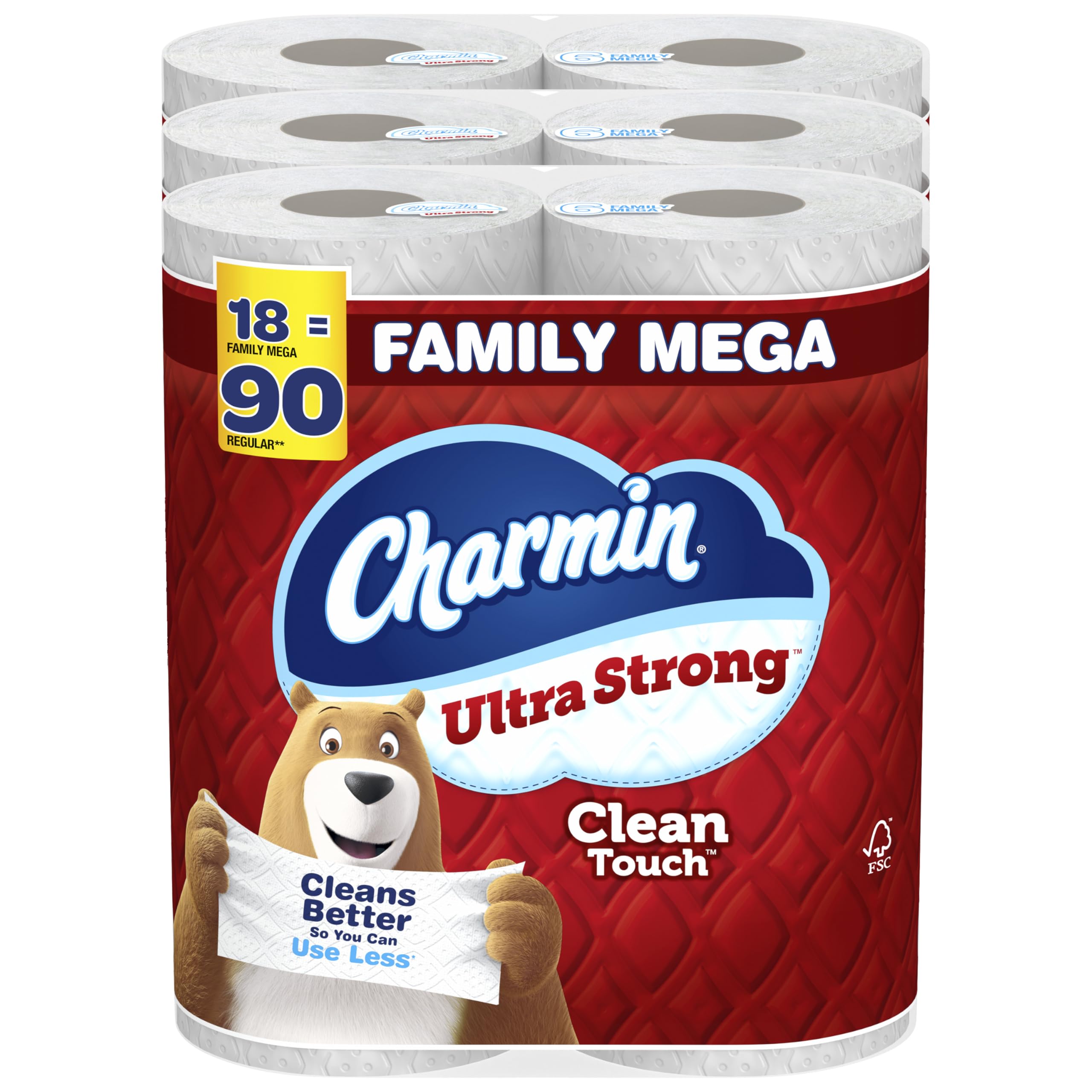 Photo 1 of Charmin Ultra Strong Clean Touch Toilet Paper, 18 Family Mega Rolls = 90 Regular Rolls