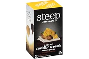 Bigelow Tea Steep Organic Dandelion & Peach with Rooibos & Green Tea Bags, Caffeinated, 20 Count, Pack of 6