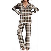 SHESHOW Women's Pajama Sets with 4 Pockets Plaid Pjs Button Down Long Sleeve Sleepwear Ruffles Hem Soft Nightwear Lounge Sets
