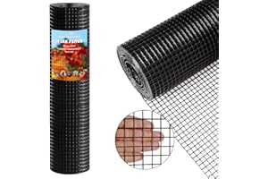 Thinkahead Black Hardware Cloth 1/2 in 24 x 50 ft 19 Gauge Vinyl PVC Coated Galvanized Chicken Wire Fencing, Garden Fence, Rabbit Wire