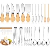 Jutieuo 23 Pieces Charcuterie Board Accessories Cheese Spreader Knife Set | Charcuterie Utensils, Includes Cheese Knifes with Wooden Handle, Spreaders, Mini Tongs, Forks, Spoons, Honey Dippers &amp; Flags
