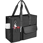 BALEINE Large Utility Tote Bag with Reinforced Bottom, Multi Pockets Foldable Tote Bag for Nurse, Travel, Work