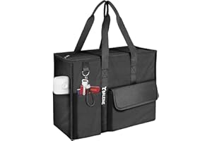 BALEINE Large Utility Tote Bag with Reinforced Bottom, Multi Pockets Foldable Tote Bag for Nurse, Travel, Work