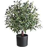 25.5” Tall Artificial Topiary Ball Olive Tree with Leaves and Fruits, Olive Boxwood Topiary Ball Potted Bushes UV Resistant Potted Plants for Garden Indoor Outdoor Home Decor