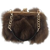Ethical Arctic Fox Fur Clutch with Chain Strap - Adjustable, Kisslock Closure, 9"x5.5"x4" Luxury Evening Bag for Women